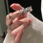 Chain Nail Double Ring / Rhinestone Alloy Ring / Set