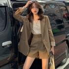 Set: Notch Lapel Beaded Button Blazer + Plain Shorts