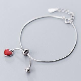 925 Sterling Silver Heart Bracelet Red & Silver - One Size