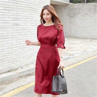 Elbow-sleeve Long Sheath Dress