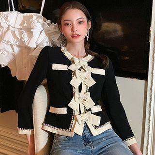 Bow Detail Contrast Color Button Jacket