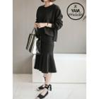 Set: Round-neck Top + Ruffle-hem Skirt