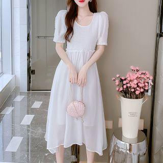 Short-sleeve Jacquard Panel Dress