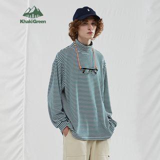 Unisex Striped High-neck Loose T-shirt