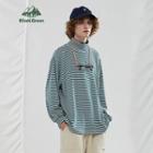 Unisex Striped High-neck Loose T-shirt