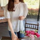 Puff-sleeve Eyelet-laced Top