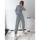 Reflective Zipper Jumpsuit With Belt