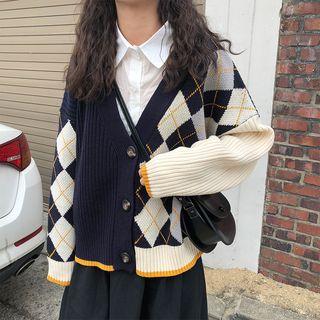 Color Block Geometry Open Front Cardigan