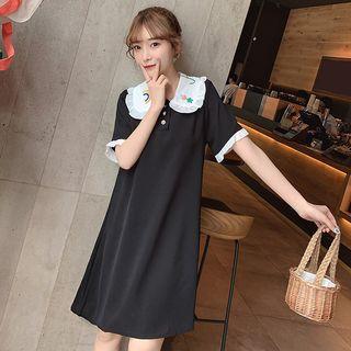Embroidered Contrast Trim Short-sleeve Polo Shirt Dress