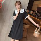 Embroidered Contrast Trim Short-sleeve Polo Shirt Dress