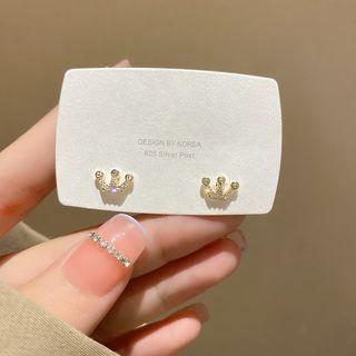 Rhinestone Crown Stud Earring 1 Pair - Gold - One Size