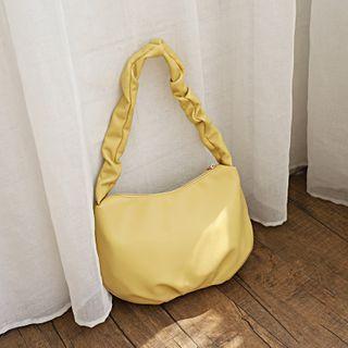 Faux Leather Shirred Strap Zip Hobo Bag