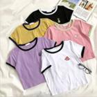 Embroidered Color-block Crewneck Short-sleeve T-shirt