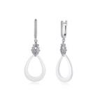 Sterling Silver Fashion Simple Cubic Zircon Water Drop Shape White Ceramic Earrings Silver - One Size