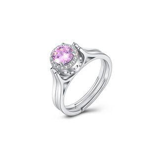 925 Sterling Silver Fashion Brilliant Geometric Round Adjustable Ring With Pink Austrian Element Crystal Silver - One Size