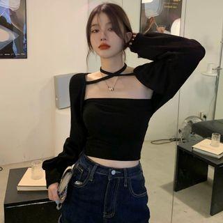 Set: Knit Shrug + Tube Top Set Of 2 - Shrug & Tube Top - Black - One Size
