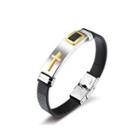 Fashion Classic Golden Cross Geometry 316l Stainless Steel Black Leather Bracelet Silver - One Size