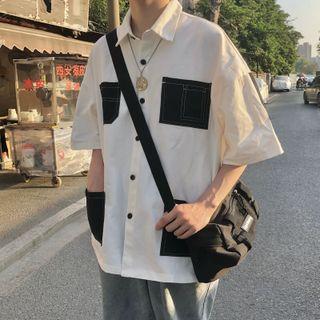 Short Sleeve Color Block Pocket Cargo Shirt