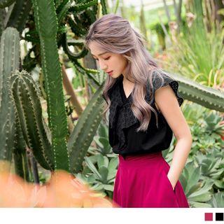 Ruffle Trim Sleeveless V-neck Top