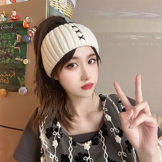 Cross Embroidered Knit Headband