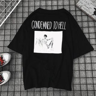 Skull Print Elbow Sleeve T-shirt