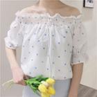 Polka Dot Off-shoulder Elbow-sleeve Blouse