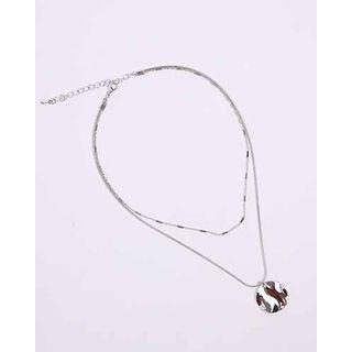 Coin Pendant Tiered Necklace Silver - One Size