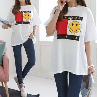 Smiley Graphic Print Boxy-fit T-shirt