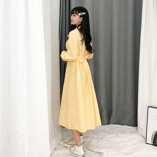 Tie-waist Maxi Shirtdress Yellow - One Size