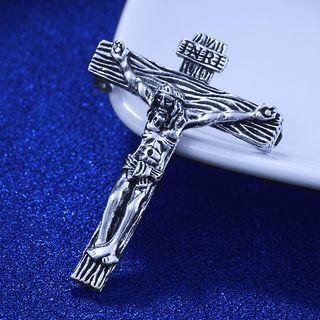 Jesus Christ Cross Metal Brooch Silver - One Size