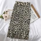 Leopard-print Knit Skirt Khaki - One Size