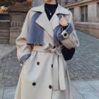 Color Block Double-breasted Double-sided Wool Coat