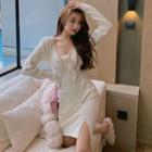Long-sleeve Knit Mini Sheath Dress White - One Size