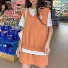 V-neck Vest / Mini A-line Skirt / Short-sleeve T-shirt / Set