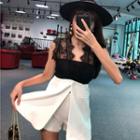 Set: Short-sleeve Lace Panel Top + Shorts
