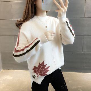 Leaf Print Striped Sweater