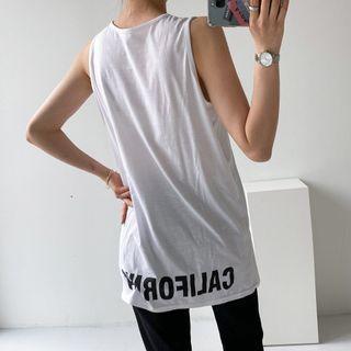 Letter Print Slit-hem Tank Top