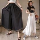 High-waist Layered Plain Loose Fit Wide-leg Pants