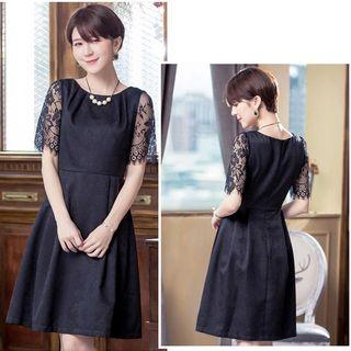 Short Sleeve Lace Panel Cocktail Dress
