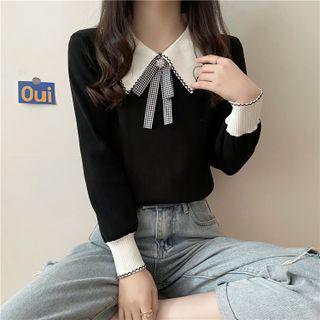 Color Block Bow Detail Knit Top