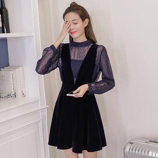 Set: A-line Jumper Dress + Sheer Top