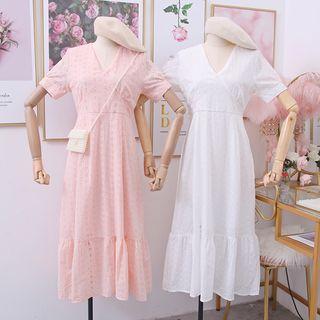 Eyelet Short-sleeve Midi Dress