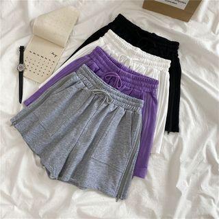 Plain Zip-side Wide-leg Sweatshorts