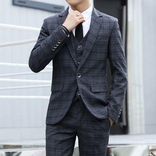 Set: Plaid Blazer + Button-up Vest + Dress Pants