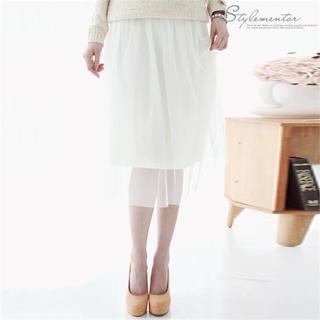 Elastic-waist Tulle-layered Skirt