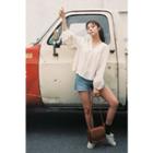 Laced V-neck Bishop-sleeve Blouse