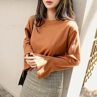 Ruffle-cuff Cotton T-shirt