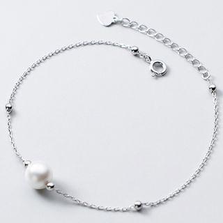 925 Sterling Silver Faux Pearl Bracelet S925 Silver - Silver - One Size