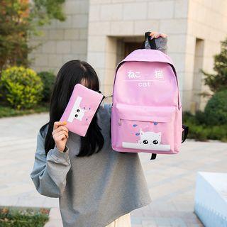 Set: Cat Print Lightweight Backpack + Pouch
