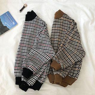 Houndstooth Crewneck Long-sleeve Sweatshirt